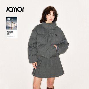 Jamor加墨时尚复古格纹羽绒服短款保暖女装外套2025冬季新款