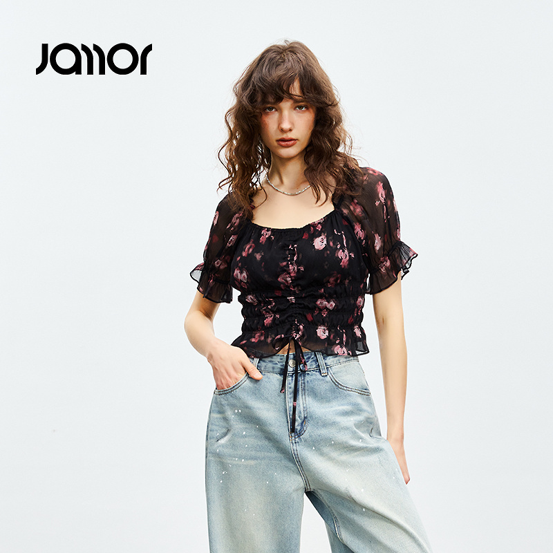 【商场同款】Jamor辣妹大花小衫上衣短款2025夏季新款JAX564960