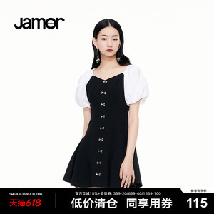 Jamor气质黑白拼接连衣裙女夏季新款显瘦简约时尚裙子加末