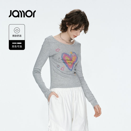 Jamor加墨时尚圆领青春少女长袖T恤上衣女装2026秋季新款