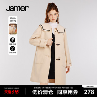 双面呢大衣女中长款 大翻领韩版 新款 Jamor冬季 通勤气质外套加末