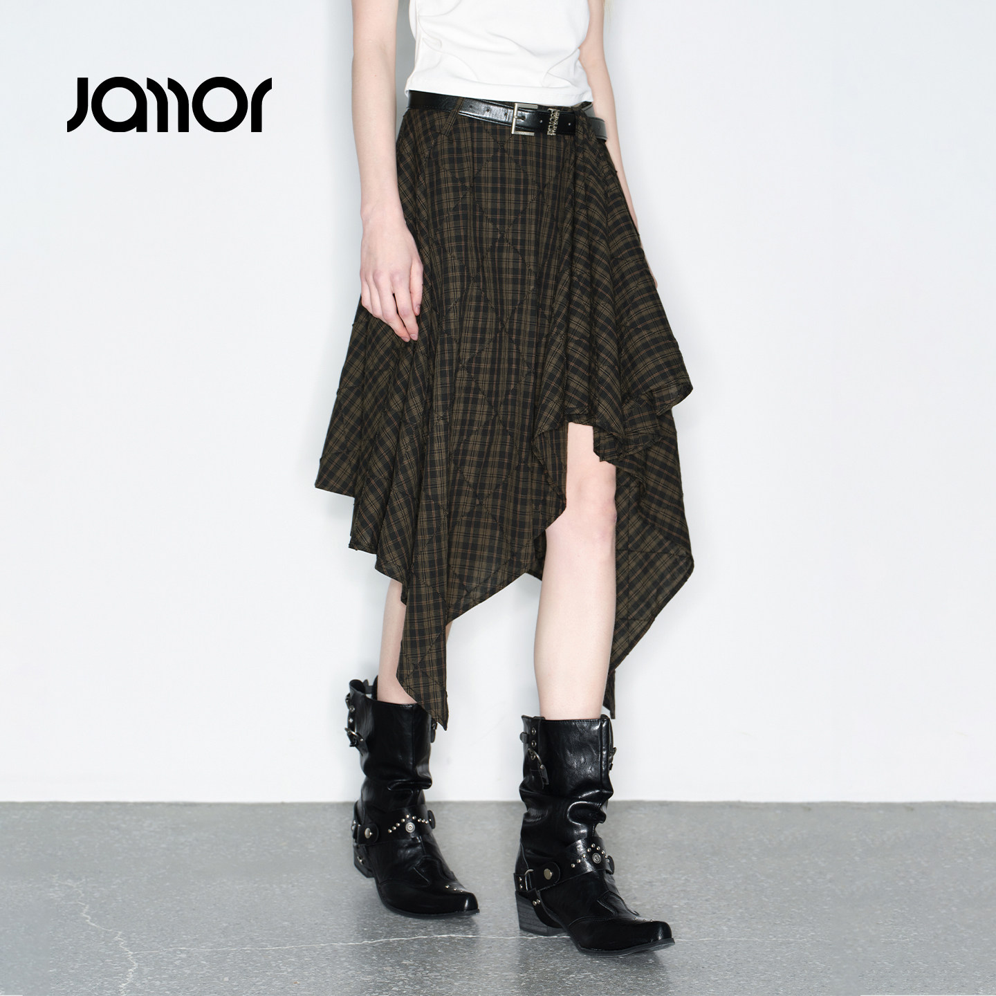 【设计师系列】Jamor加墨时尚不规则辣妹格纹半身裙子中裙2026夏
