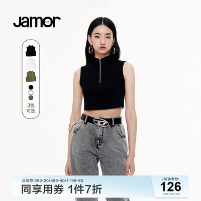 Jamor夏季时尚拉链工字背心