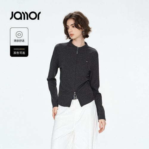 Jamor加墨时尚显瘦小立领双拉链上衣短外套女装2026秋冬季新款