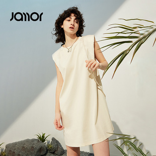 甜美小个子直筒裙 Jamor米白色无袖 连衣裙女2025夏季 新款 时尚