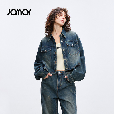 【商场同款】Jamor时尚短款牛仔外套上衣2026春新款JAW554768
