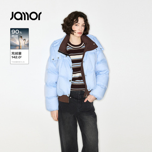 新款 蓝色拼接羽绒服2025冬季 Jamor加墨时尚 JAY584716 商场同款