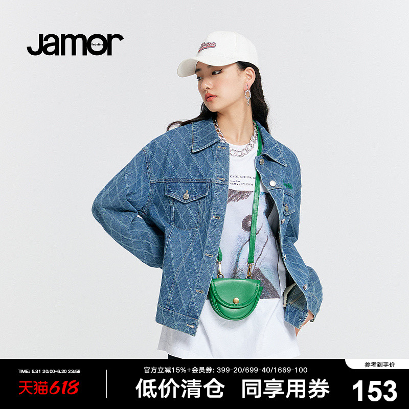 Jamor时尚格纹牛仔外套女2024新款春款小众设计潮流百搭上衣加末 女装/女士精品 短外套 原图主图