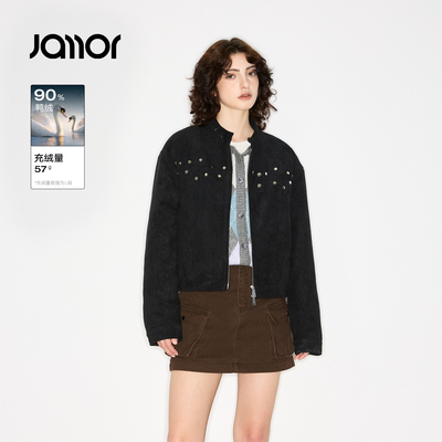 Jamor加墨时尚夹克短款麂皮羽绒服保暖外套帅气女2025冬季新款