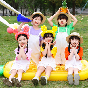 新款我是一颗跳跳糖啦啦队幼儿园班服合唱演出服儿童糖果色背带裤