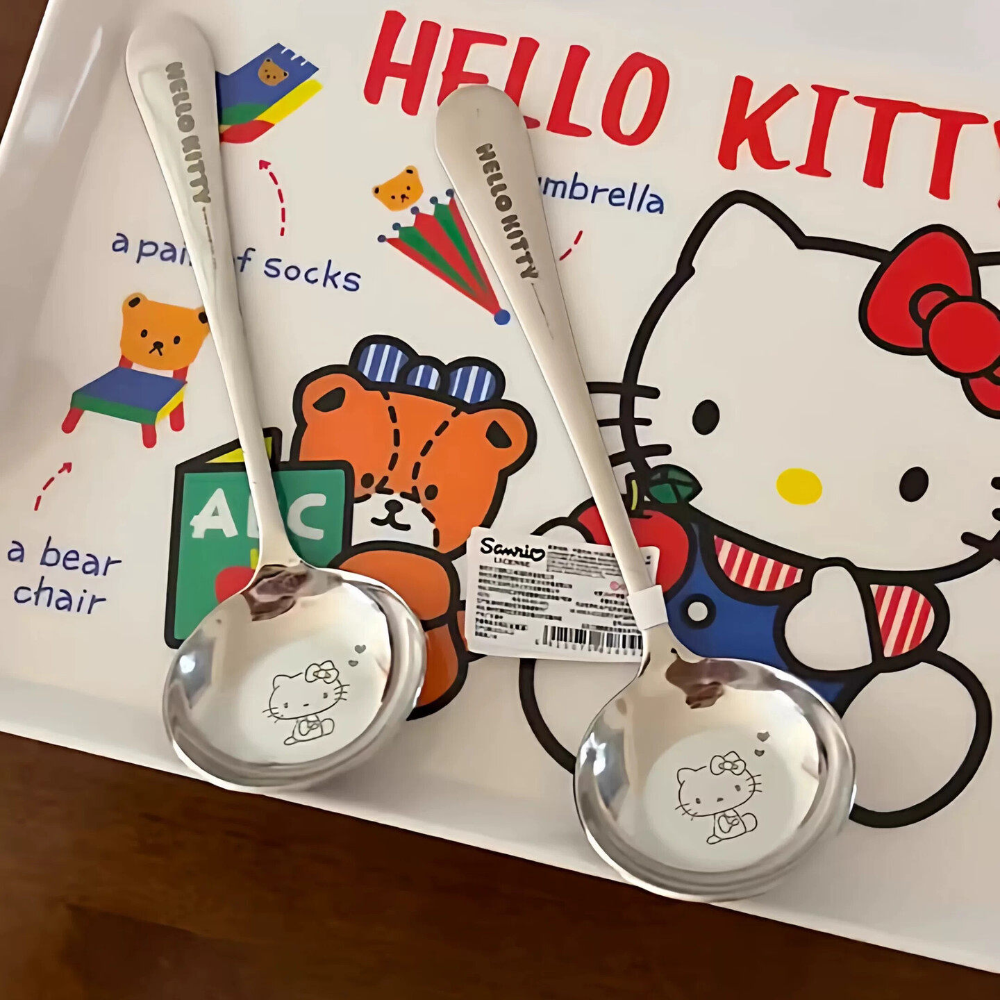 哈喽Kitty304不锈钢平底汤勺韩式儿童长柄饭勺餐具家用甜品调羹勺