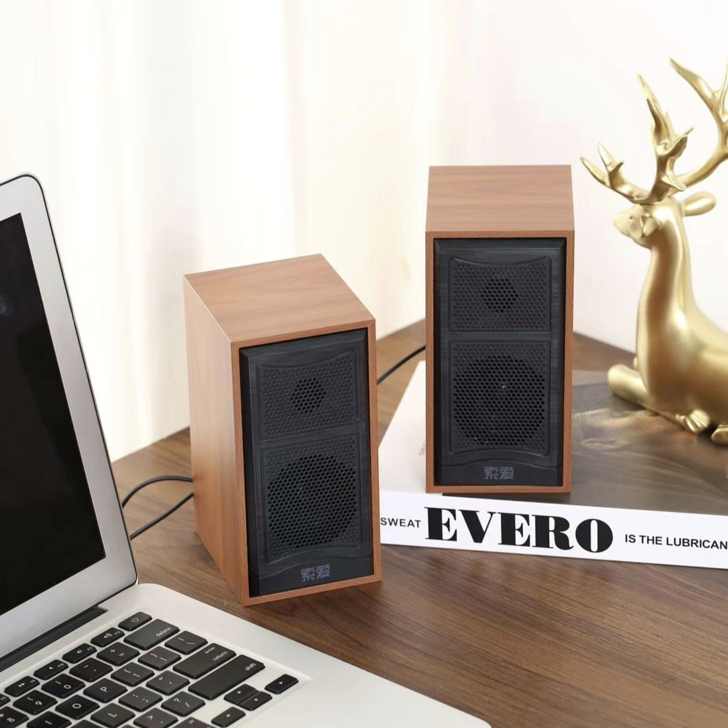 索爱音箱木质台式笔记本桌面办公立体声SA-A5低音炮1.2米线控调节