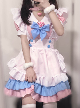 二次元女仆装粉蓝色现货制服cosplay套装lolita可爱洛丽塔女佣
