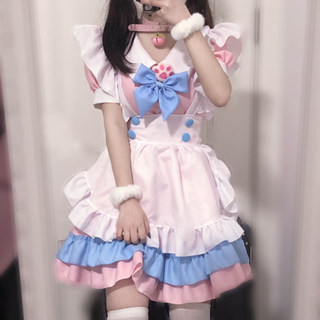 二次元女仆装粉蓝色现货制服cosplay套装lolita可爱洛丽塔女佣