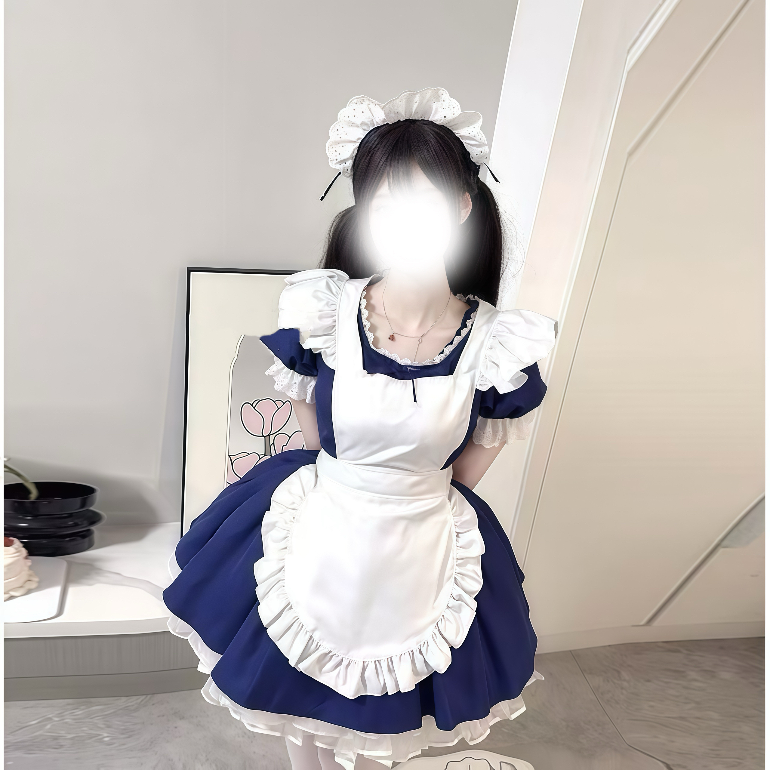 天使女仆装可爱软妹绀色少女cosplay女佣装洛丽塔lolita连衣裙