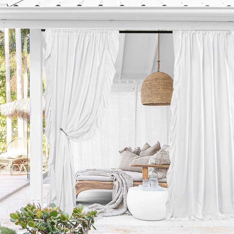 户外防水防霉窗帘木耳边白色半遮光装饰窗帘穿杆 葡萄架庭院阳台