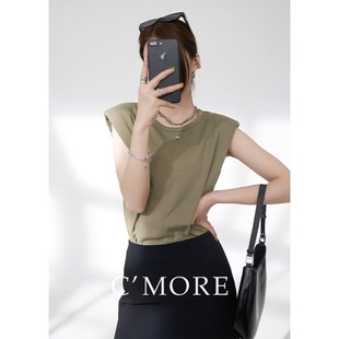垫肩t恤女 CMORE经典 夏新款 优质新疆长绒棉 ins网红百搭无袖