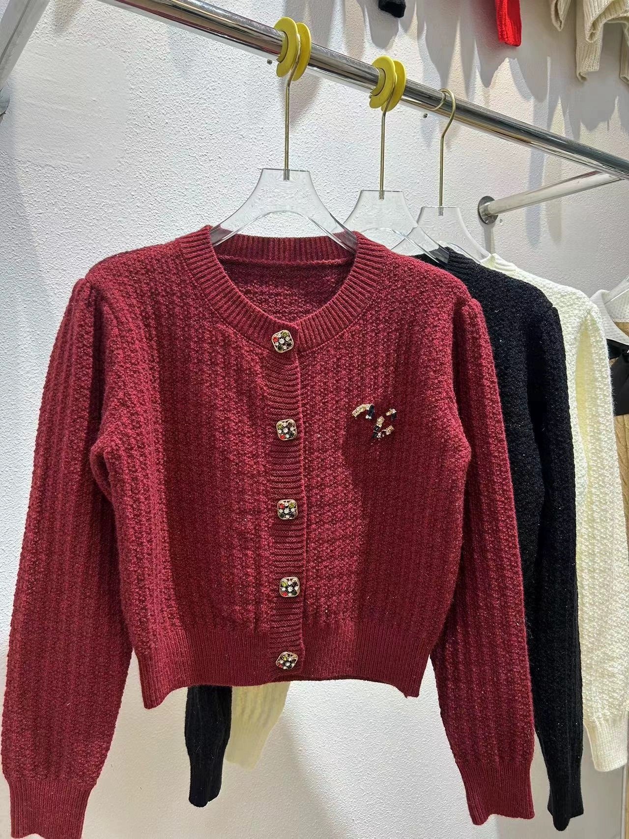 小香风短款针织开衫加厚重工镶钻纽扣收腰显瘦女士外套毛衣泡泡袖,女装/女士精品,毛针织衫,淘宝优惠券,粉丝福利购,淘宝优惠卷