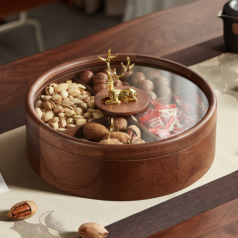 实木干果盘精致高颜值零食摆放盘客厅茶几四格糖果盒子家用坚果盘
