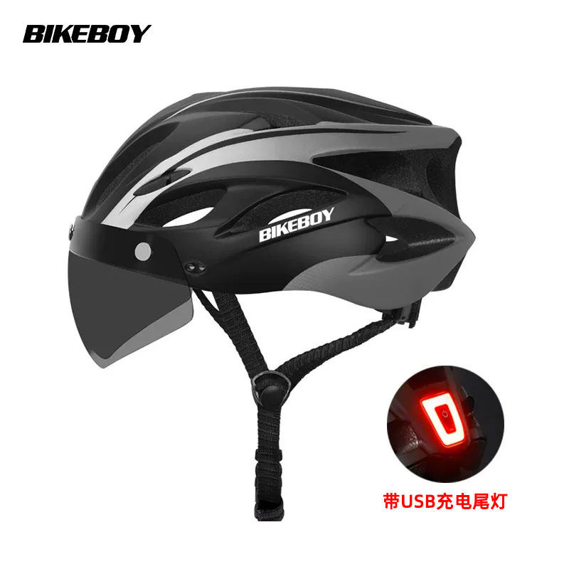 自行车骑行头盔带风镜山地车公路车单车男女眼镜一体透气安全帽子 - bikeboy旗舰店出品