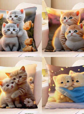 可爱猫咪抱枕套情侣猫抱枕夕阳小猫床头抱枕车内靠垫客厅靠枕枕套