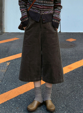 AULDCAT 2025FW 百分百棉粗坑条灯芯绒阔腿七分裤