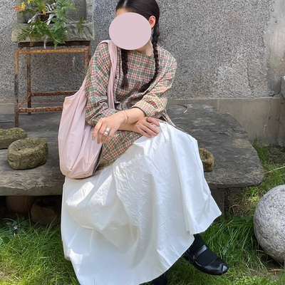 AULDCAT高支全棉叠褶松紧腰半裙