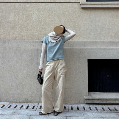 AULDCAT羊毛花纱小圆领卷边短袖