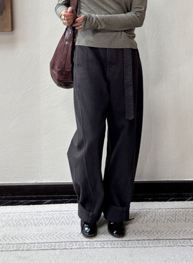 AULDCAT 2026早春 订染灰蓝腰带牛仔裤 宽松长裤 显腿长长裤