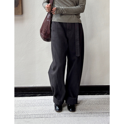 AULDCAT 2026早春 订染灰蓝腰带牛仔裤 宽松长裤 显腿长长裤