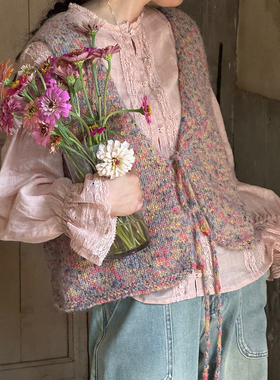 AULDCAT 2025FW 品牌纱 幼马海混纺花纱系带针织马甲