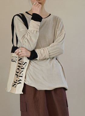 AULDCAT 2024SS  春季羊绒圆领落肩长袖T恤 细腻亲肤 松弛感 春