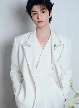 丁禹兮同款西服春秋白色重工气质时尚垫肩西装外套高级感外搭上衣