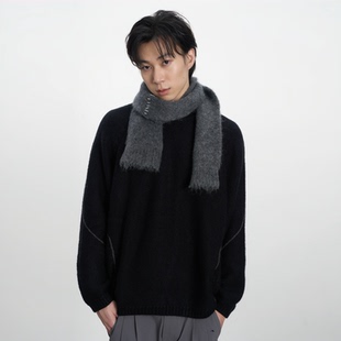 CONTRAFIEND 秋冬羊毛混纺松弛针织衫毛衣透气网宽松落肩套头上衣