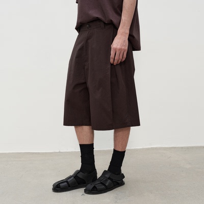 CONTRAFIEND「强捻」纯色休闲裤夏季复古百搭直筒短款宽松六分裤