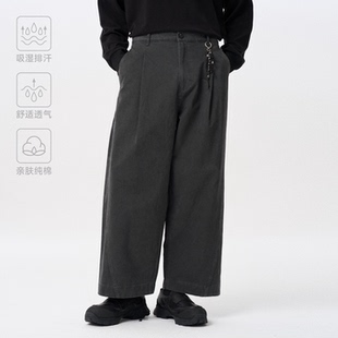 CONTRAFIEND「弧线分割」九分全棉水洗宽松复古单褶改良法工裤男