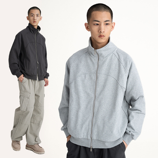 CONTRAFIEN24AW弧形剪裁立领拉链设计卫衣运动简约男外套cleanfit