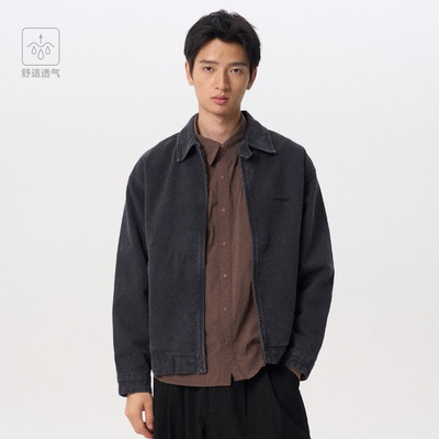 CONTRAFIEND经典绣花LOGO水洗做旧拉链夹克 宽松肌理感翻领外套