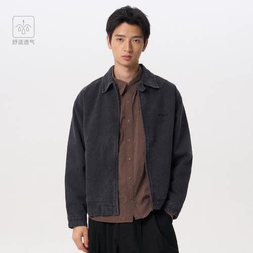 CONTRAFIEND经典绣花LOGO水洗做旧拉链夹克 宽松肌理感翻领外套