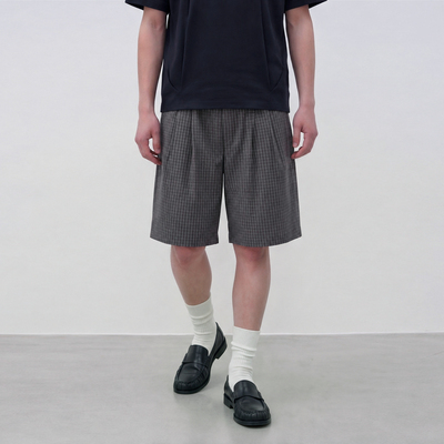 CONTRAFIEND日本KUWAMURA色织五分裤男宽松轻薄透气廓形格纹短裤