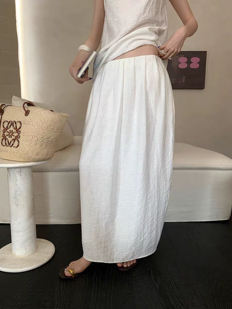 趋梦DT ETOLIE松弛棉麻感打褶花苞裙女休闲简约半身裙新款女