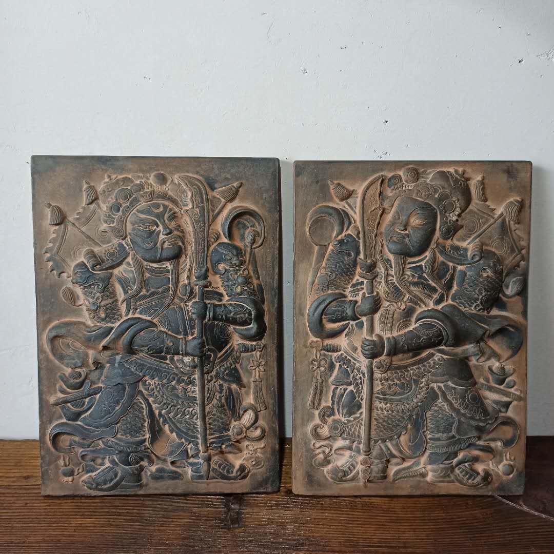 中式金砖青砖秦砖汉瓦当宣纸拓片尉迟敬德秦叔宝年画门神砖雕摆件