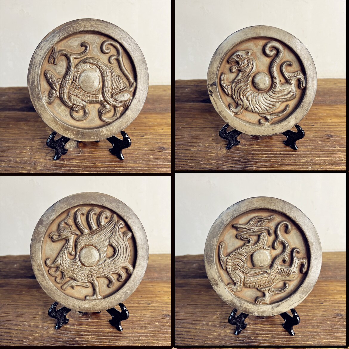 四神兽青龙白虎朱雀玄武瓦当砖雕刻拓片非遗金石传拓板家居摆件