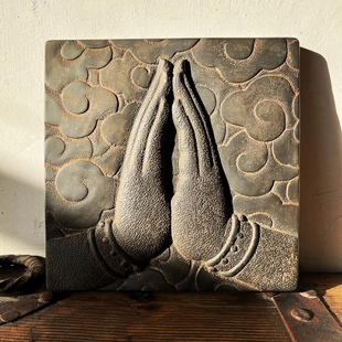 中式复古汉砖雕刻佛像佛手客厅书房装饰古典文房家居茶室摆件