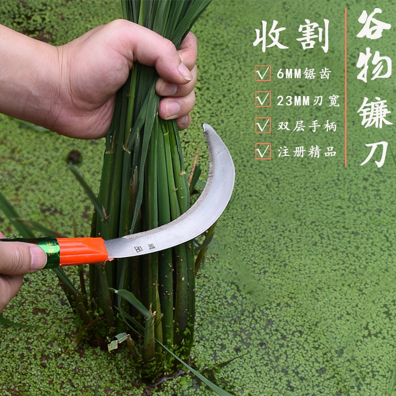 精品不锈钢谷镰刀收割水稻谷子麦子小禾芦蒿锯齿镰农用正品丰收镰_虎窝淘