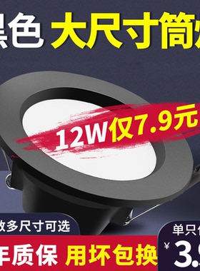 led天花灯5w12w18瓦射灯嵌入式孔灯客厅开孔7 10 12公分黑色筒灯