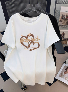 短袖圆领新款加肥显瘦宽松中长款短袖T恤女200350斤