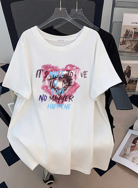 七月原创大码女装~圆领新款加肥显瘦宽松中长款短袖T恤女200350斤