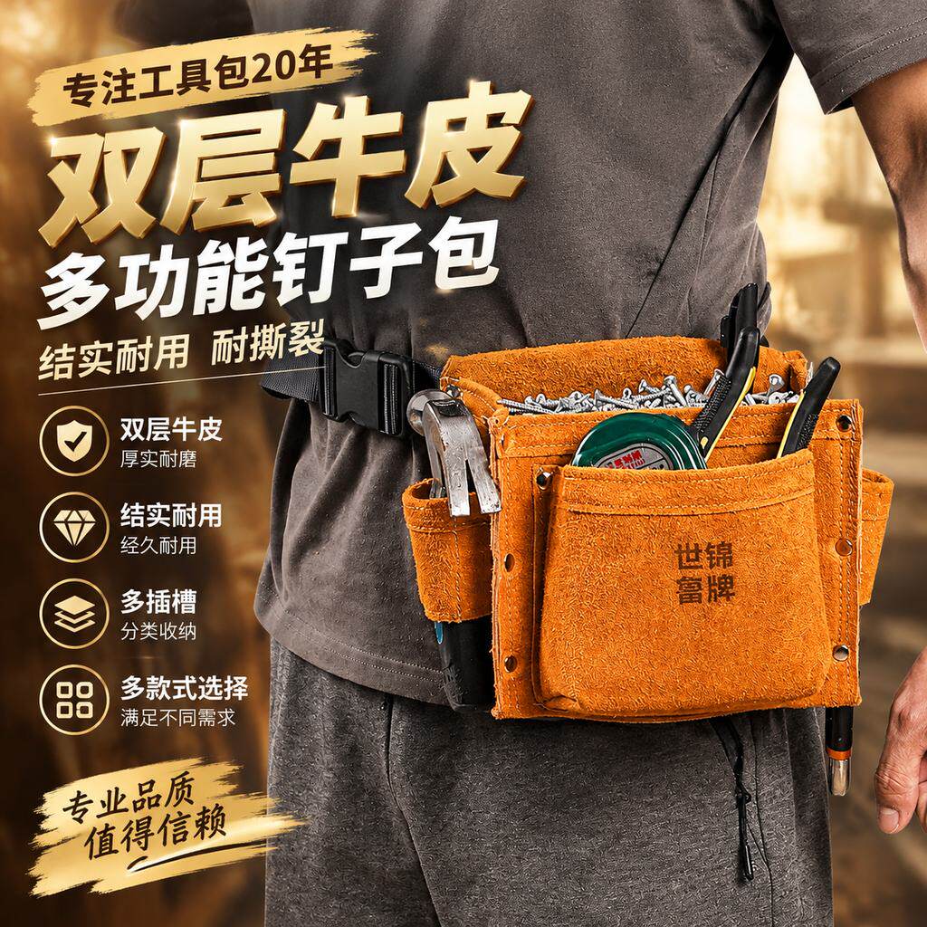加厚牛皮钉子包工地装修木工专用钉子兜建筑架子耐磨用腰包工具包