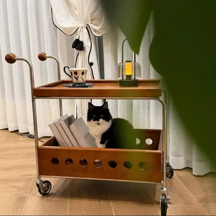 中古风设计师可移动多功能小推车小户型纯实木茶几边几刹车轮储物,住宅家具,移动边几/推车,淘宝优惠券,粉丝福利购,淘宝优惠卷